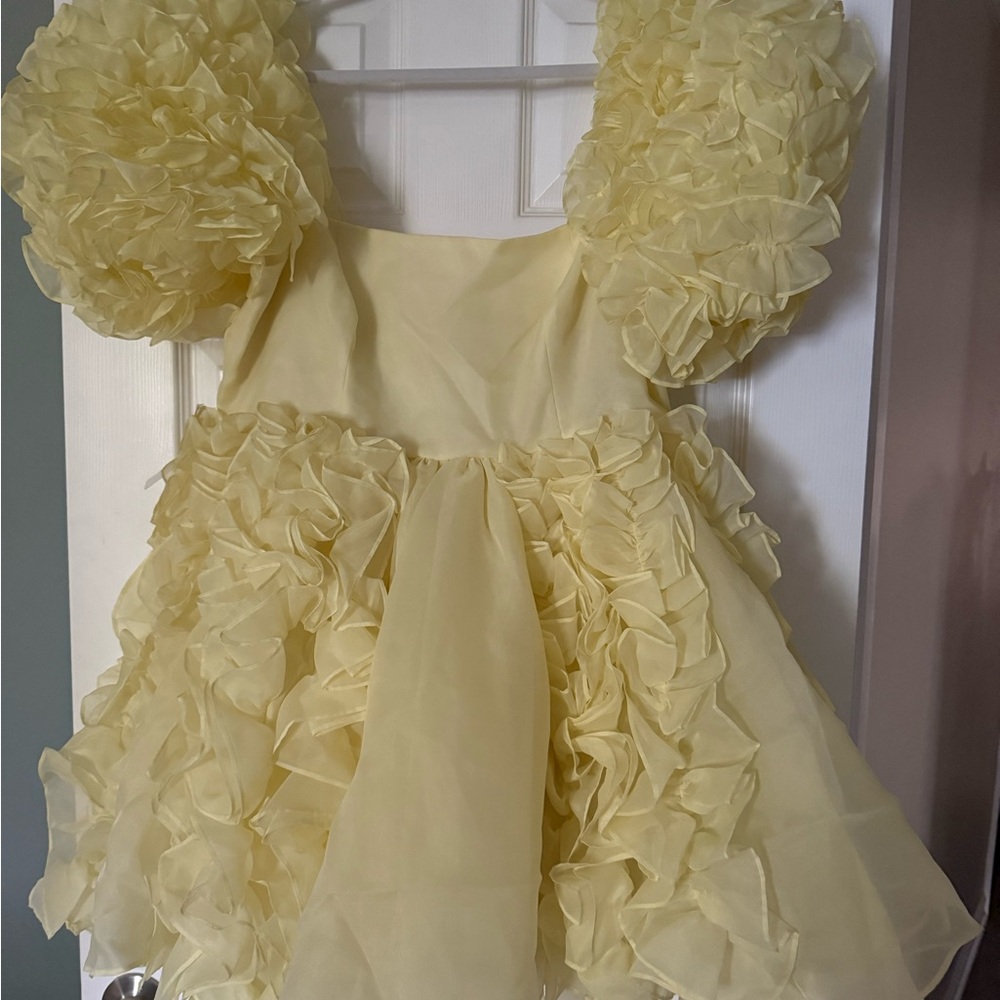 Yellow Ruffled Dress with Puffy Sleeves